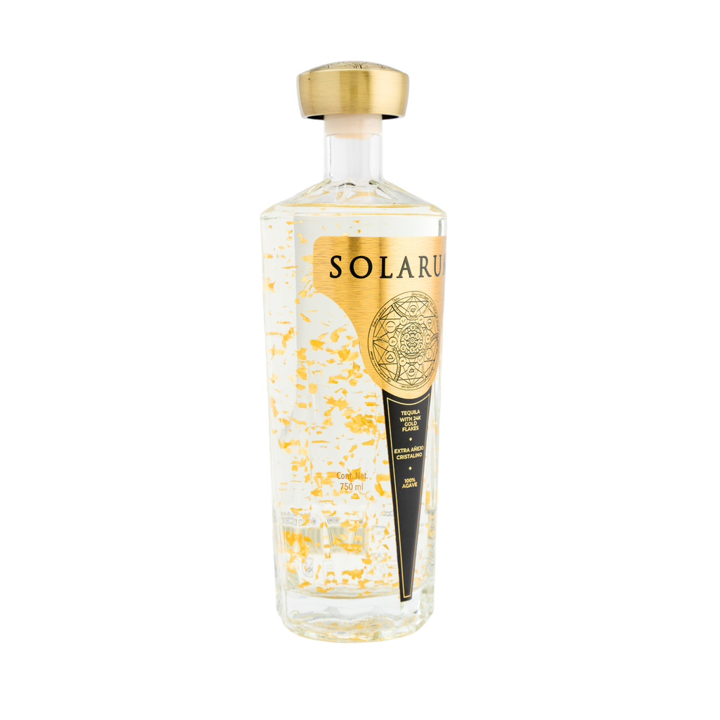 Tequila Solarum Extra Añejo Cristalino with 24k Gold flakes - 750 mL