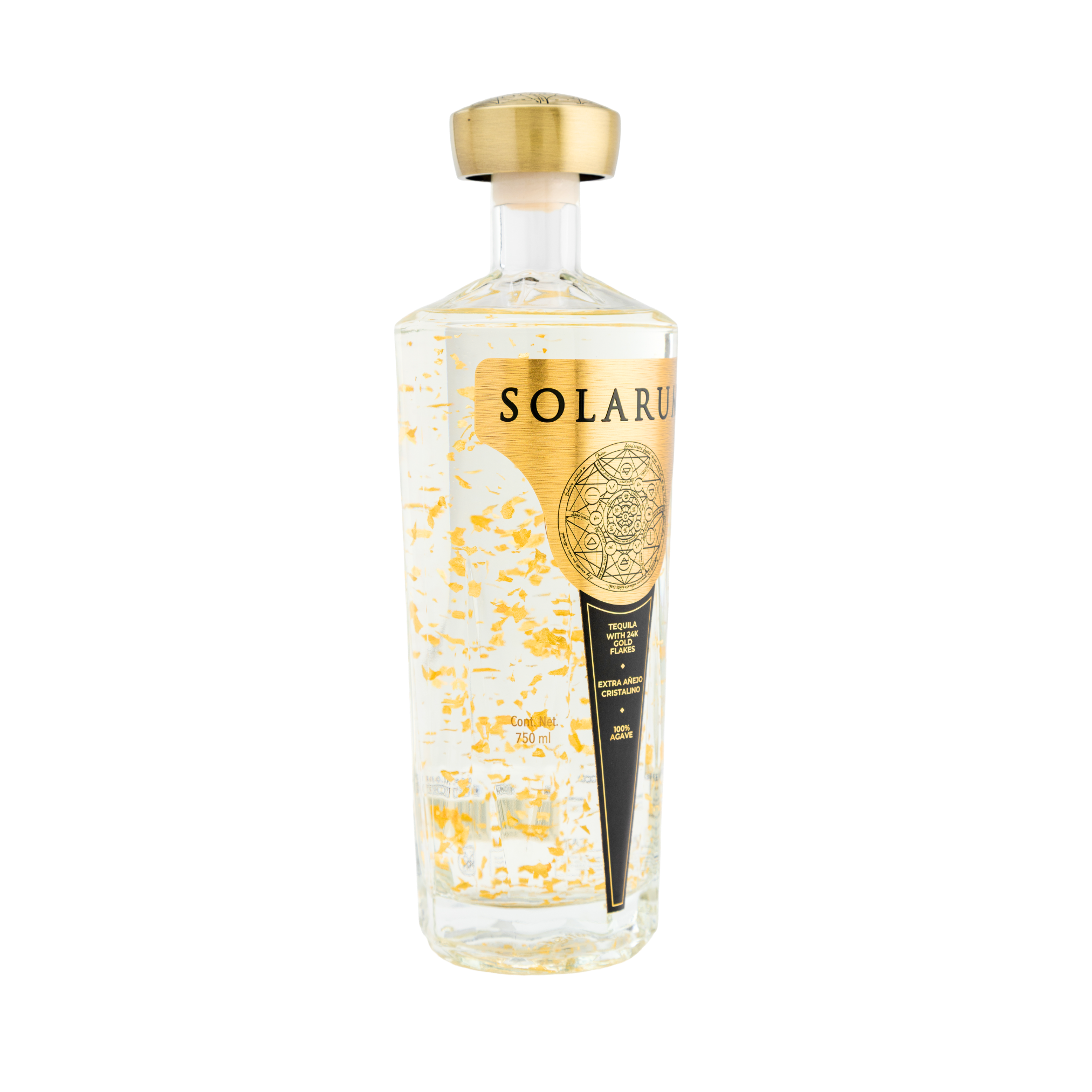 Tequila Solarum Extra Añejo Cristalino with 24k Gold flakes - 750 mL