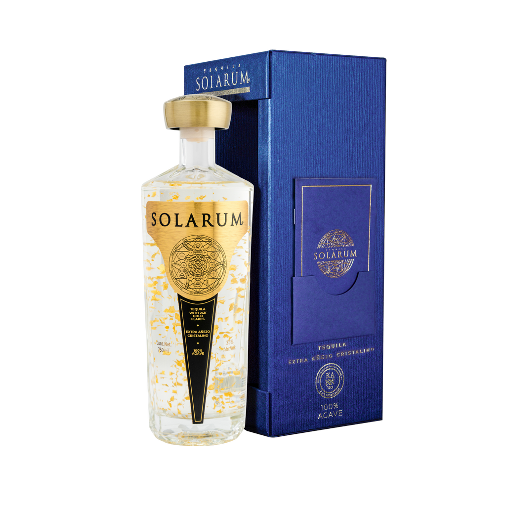 Tequila Solarum Extra Añejo Cristalino with 24k Gold flakes - 750 mL