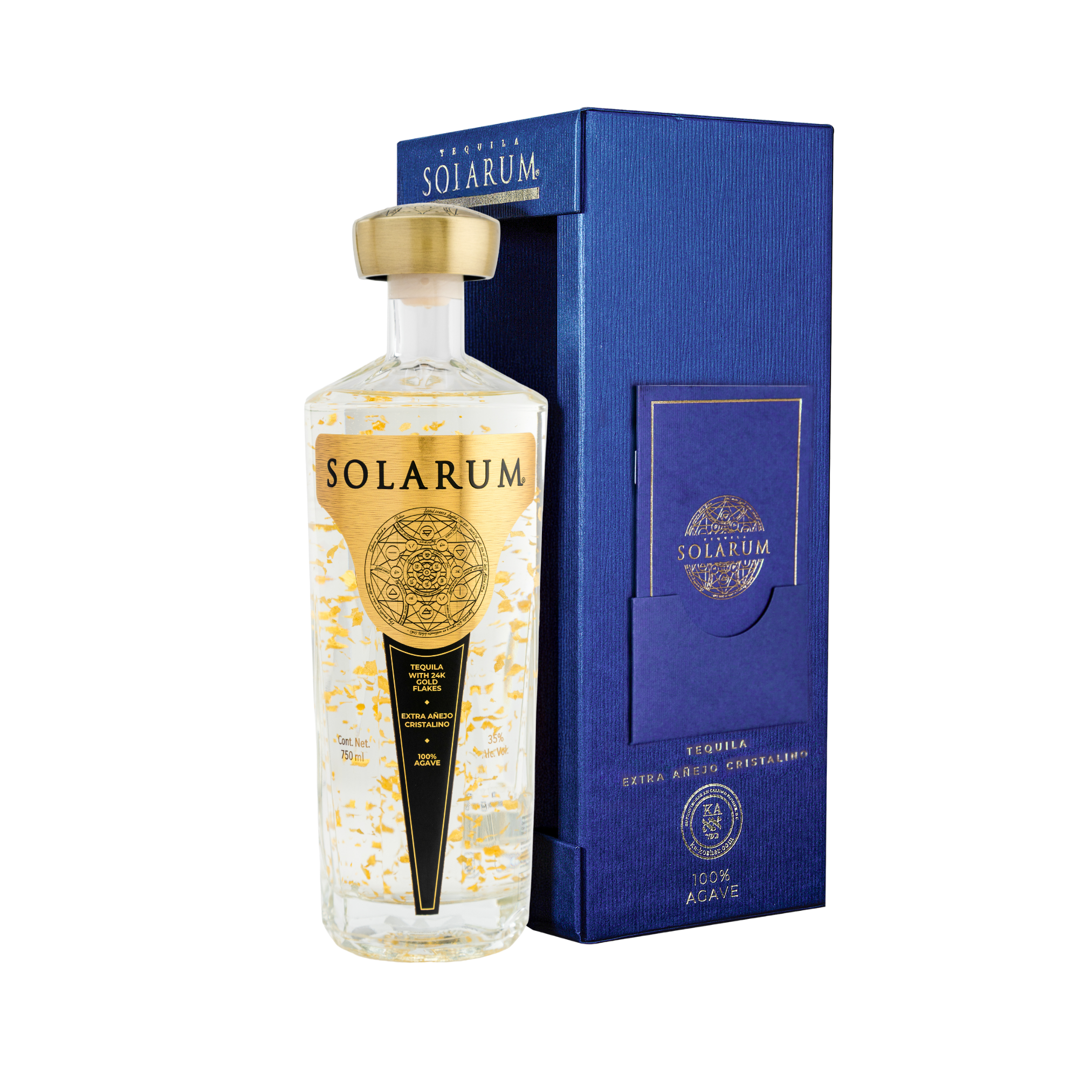 Tequila Solarum Extra Añejo Cristalino with 24k Gold flakes - 750 mL