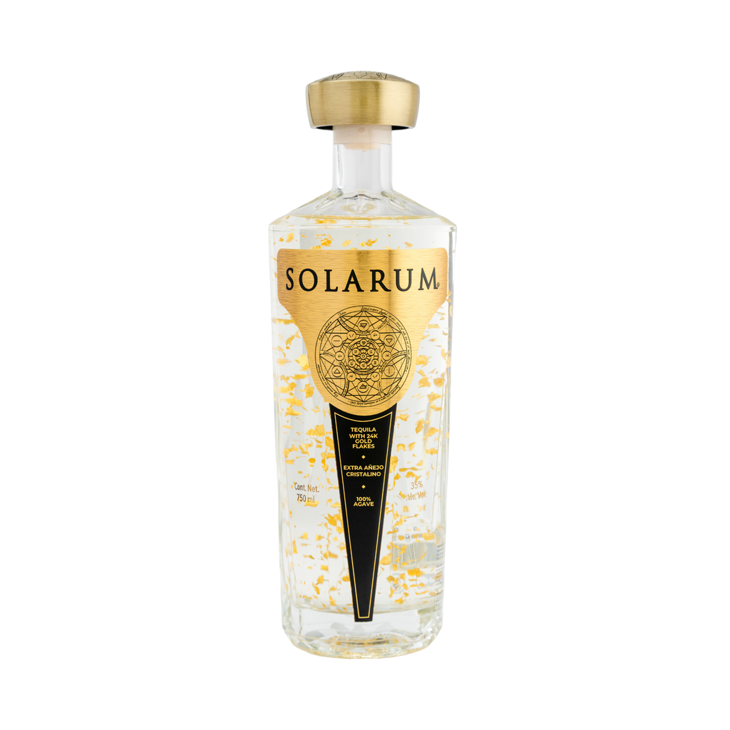 Tequila Solarum Extra Añejo Cristalino with 24k Gold flakes - 750 mL