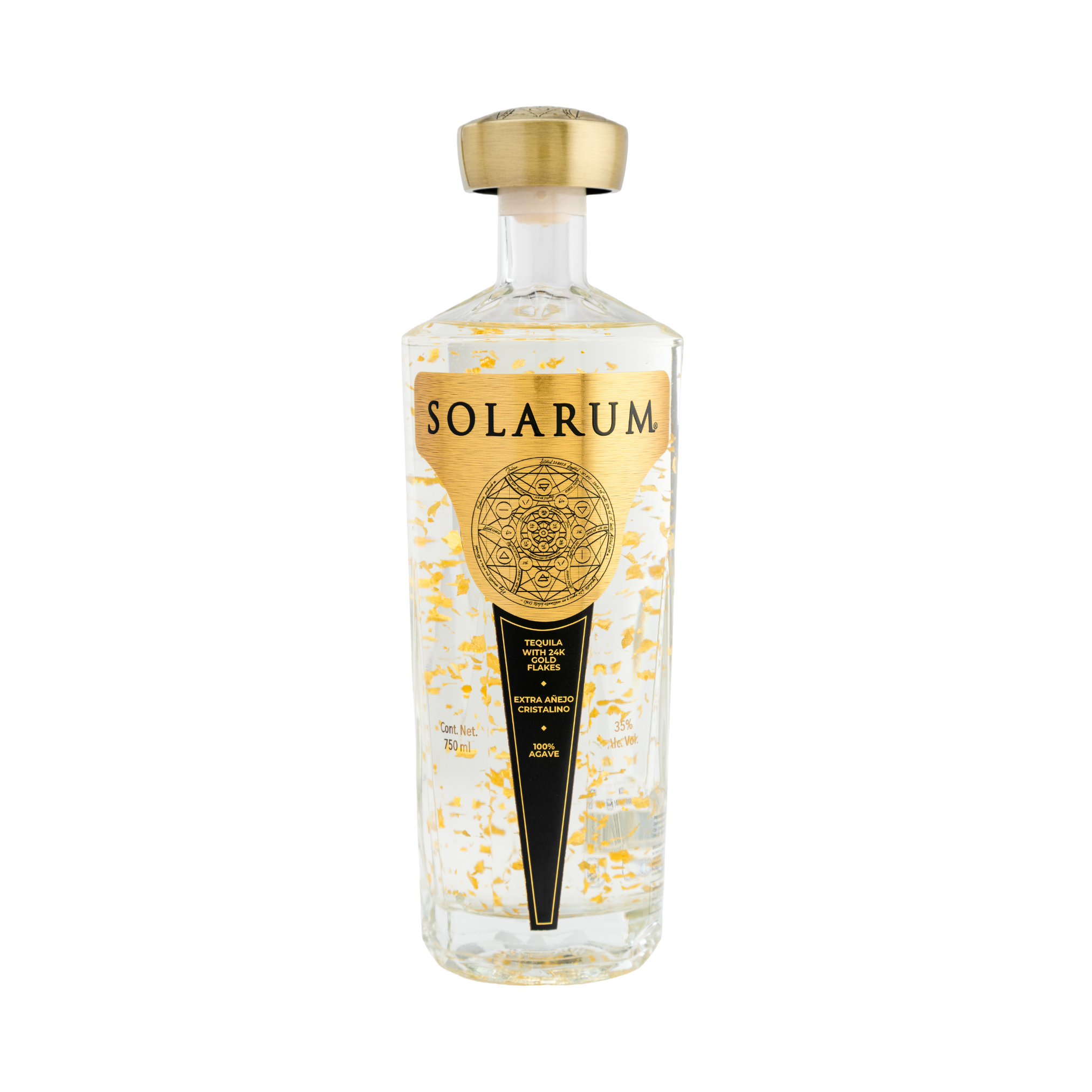 Tequila Solarum Extra Añejo Cristalino with 24k Gold flakes - 750 mL